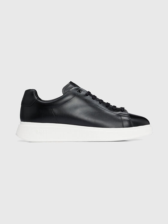 Leather sports shoes in black - 1