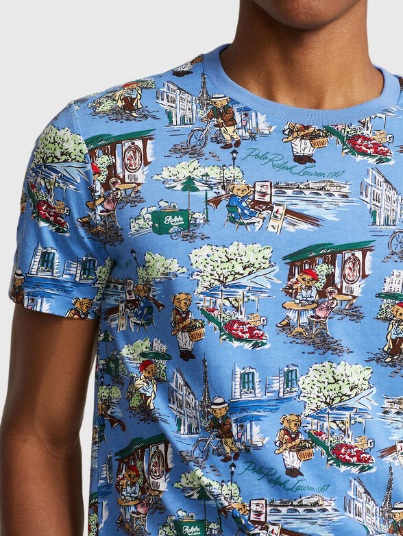 Blue T-shirt with multicolour print - 4