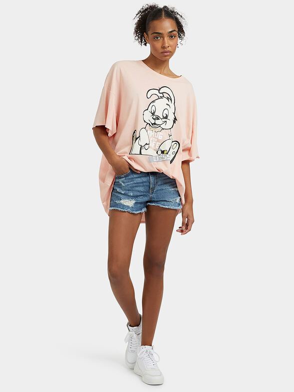 Oversized blue T-shirt with print  - 2