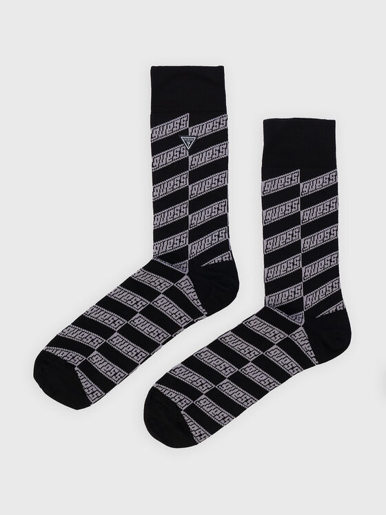 Тъмносини чорапи с лого акценти - 1
