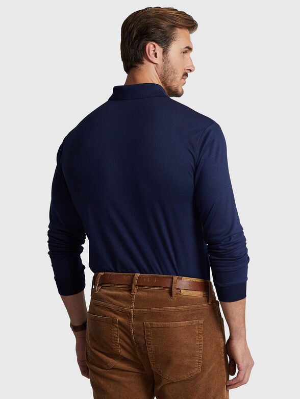 Blue cotton Polo-shirt with long sleeves - 3