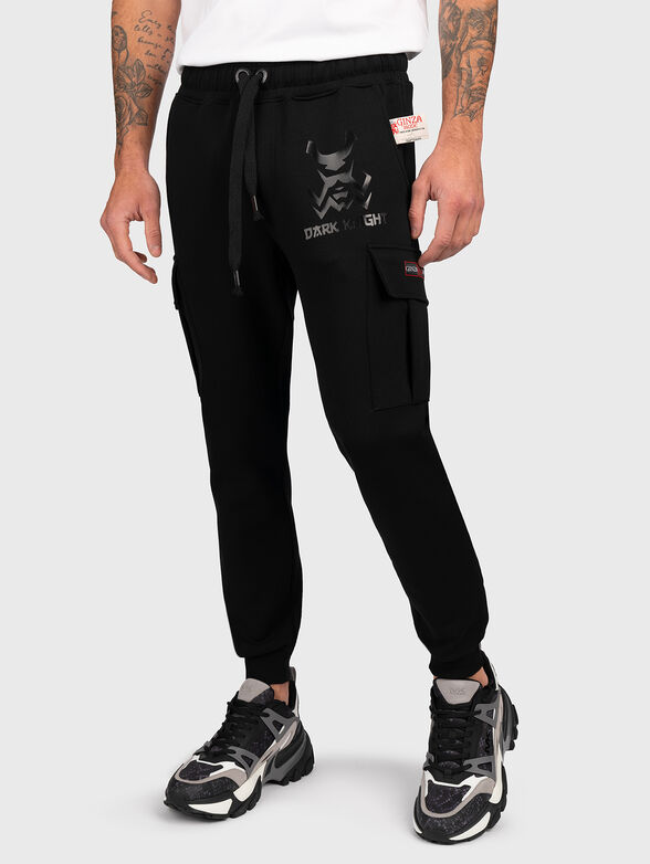 JSP004 black sports pants with cargo pockets - 0