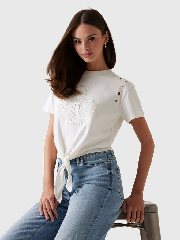 Cropped T-shirt with logo embroidery - 1