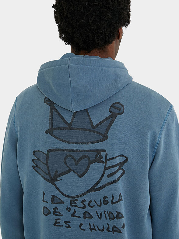 Blue sweatshirt with hoodie and zip - 5