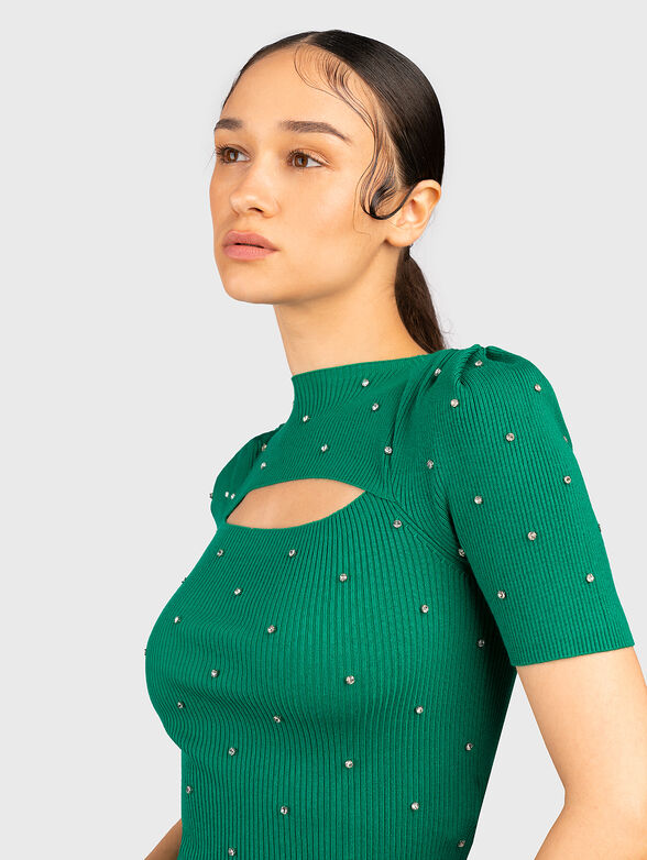 Crystal-embellished blouse with puff sleeve - 1