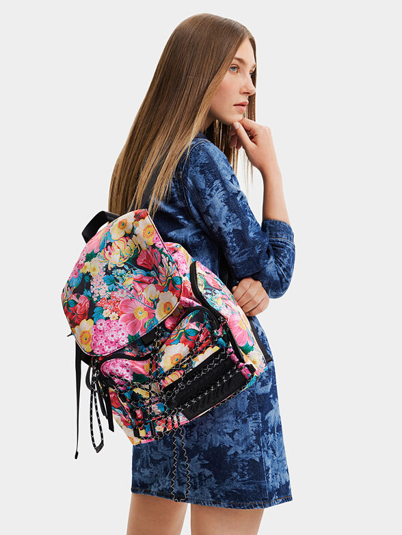 Backpack with floral print and pockets - 2