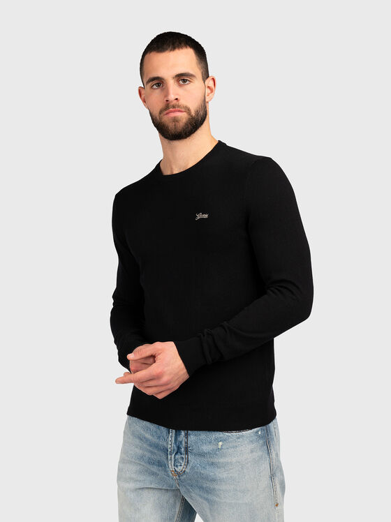 Черен пуловер BENJAMIN с лого бродерия - 1