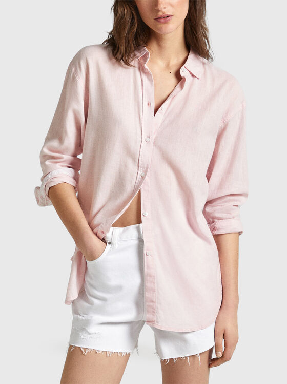 Риза PHILLY от лен и памук в розов цвят - 1
