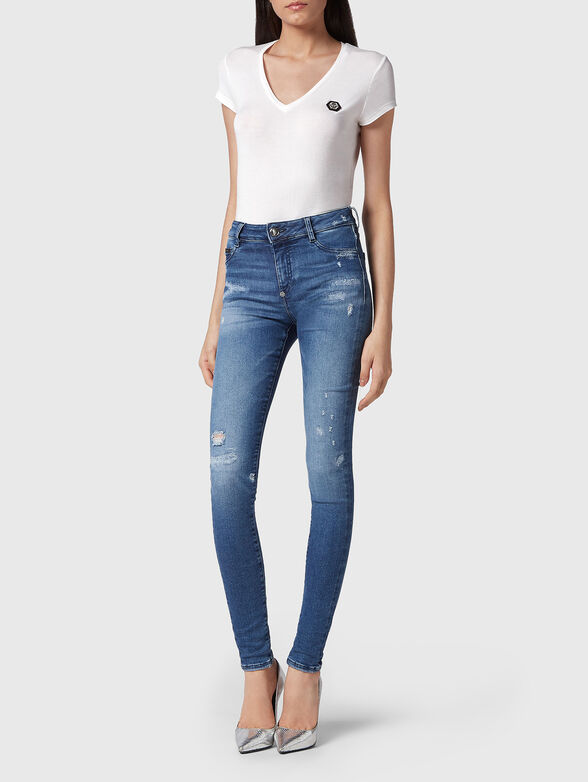 Skinny blue jeans with ripped details - 4