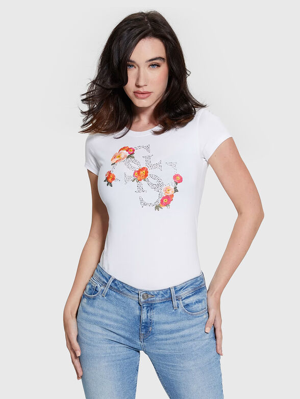 Black T-shirt with floral embroidery  - 1