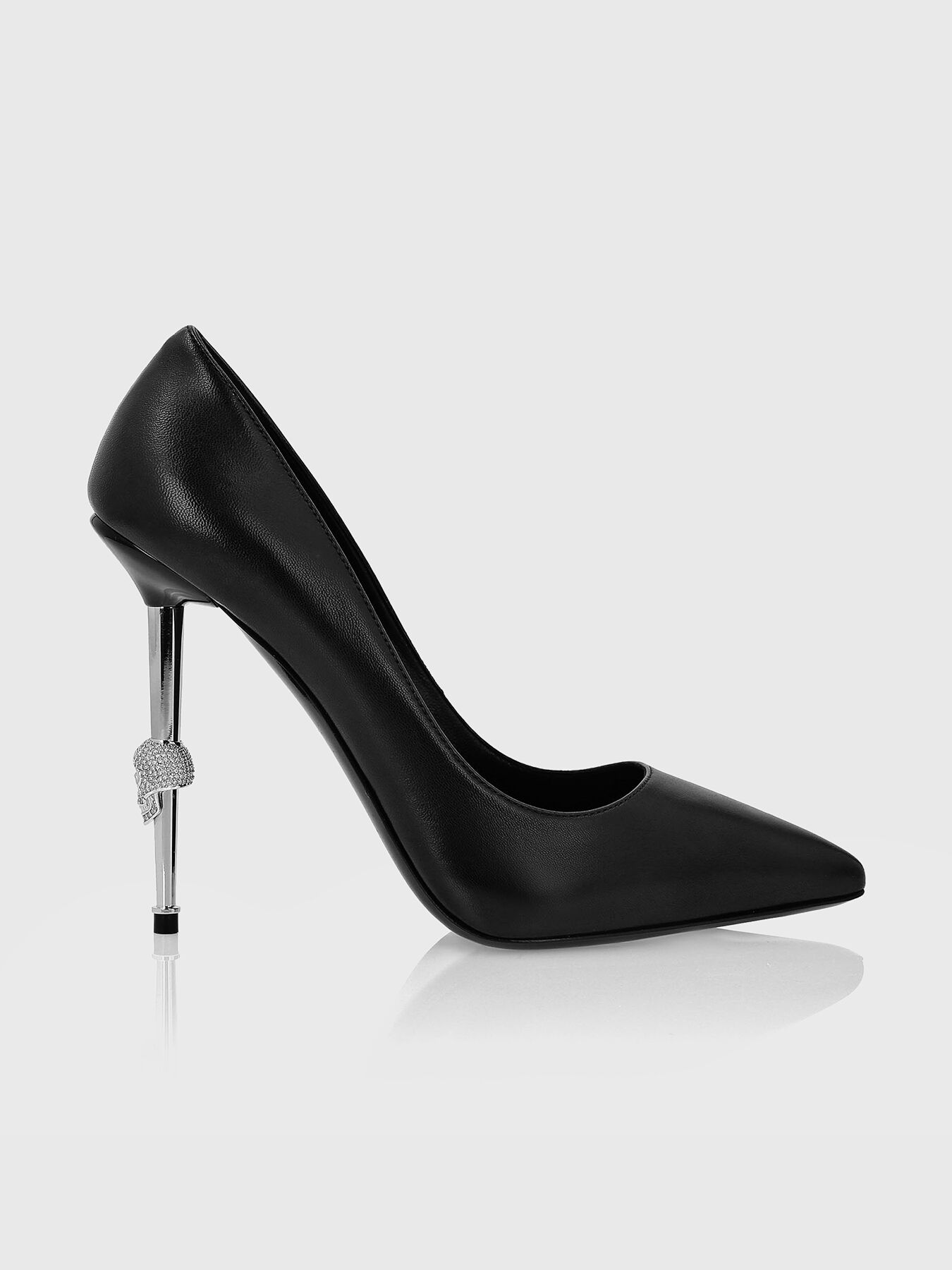 Black leather high-heels brand PHILIPP PLEIN