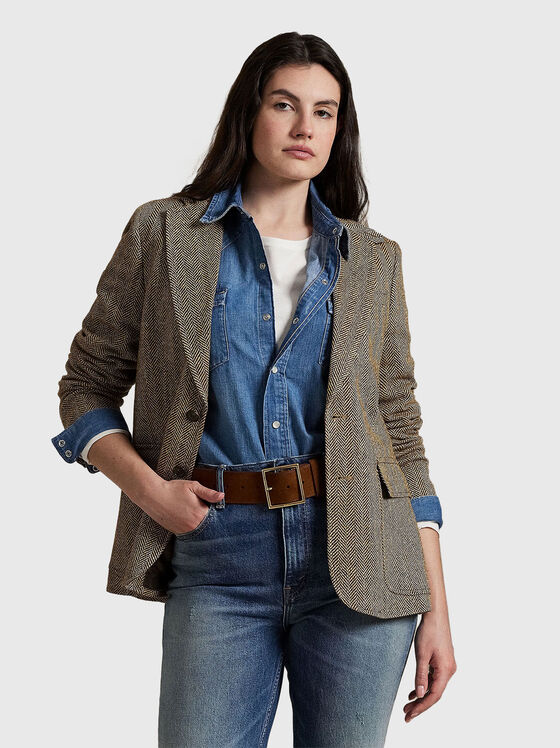 Herringbone pattern linen blend blazer - 1