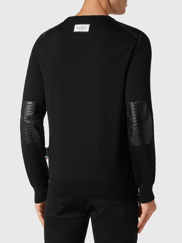 Sweater with leather details in merino wool  - 3