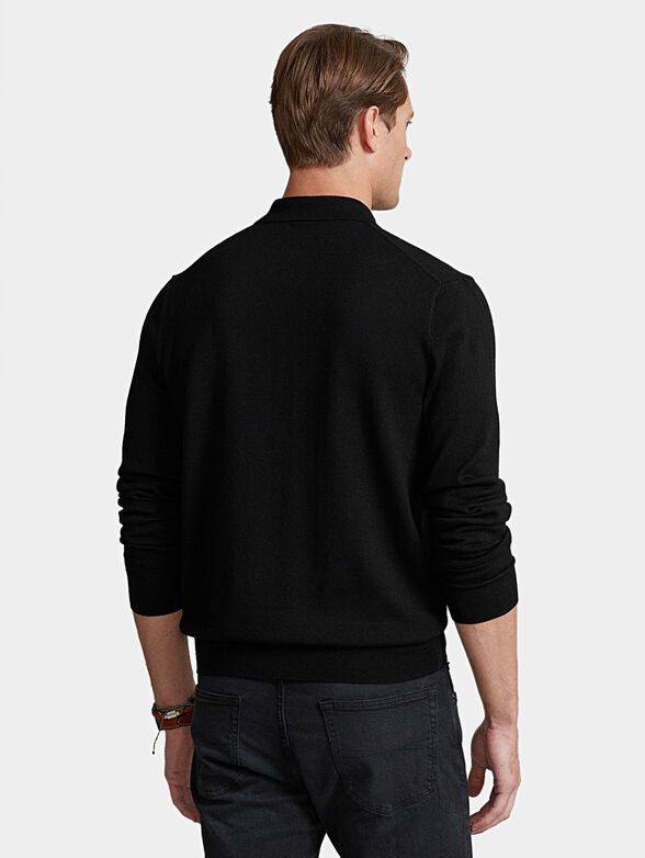 Black merino wool polo shirt - 4