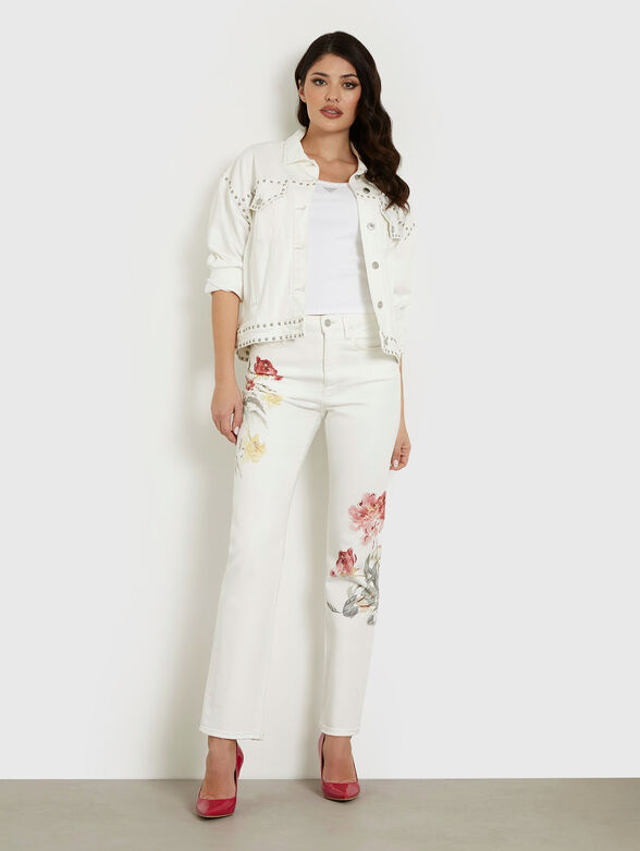 GIRLY white jeans with floral patterns - 4