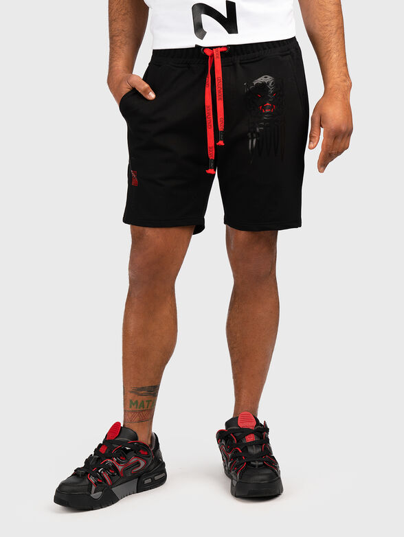 GMSH019 black shorts with accent print  - 0
