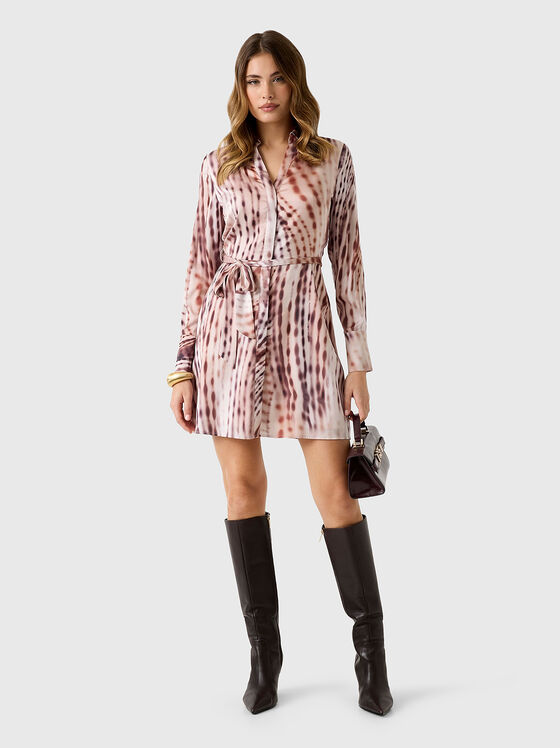 Мини рокля с дълъг ръкав и абстрактен принт  - 1