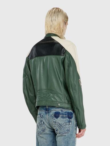 Leather biker jacket with logo detail - 3