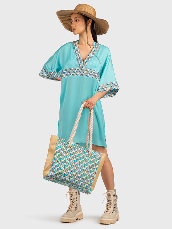 Turquoise V-neck kaftan - 3