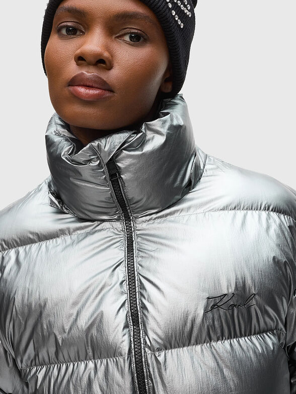 Padded jacket with metallic effect and belt - 4