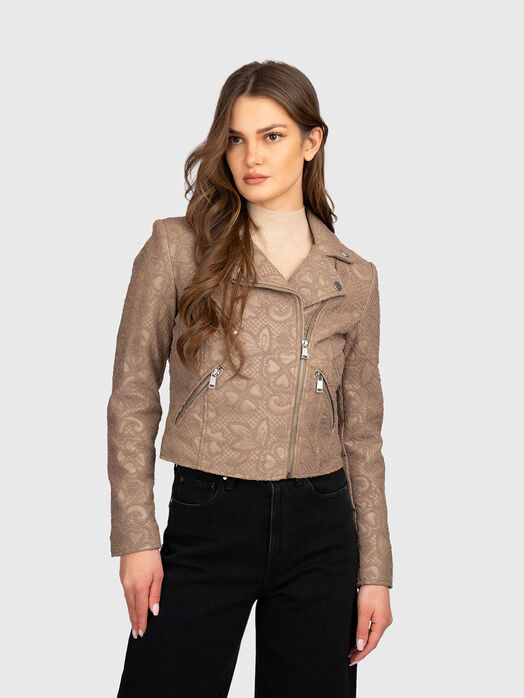 Eco leather jacket with floral embroidery 