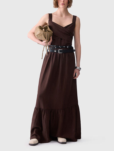 Brown maxi dress with crossover neckline - 5