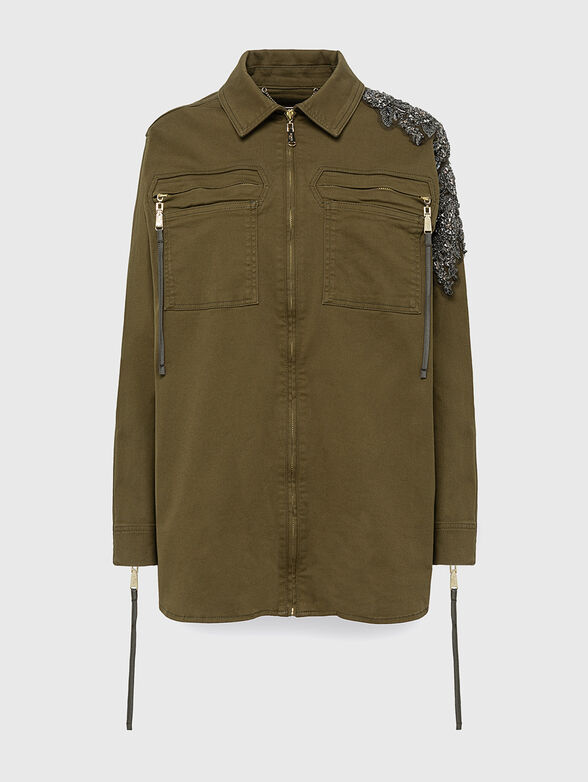 Jacket with classic collar and rhinestones - 1