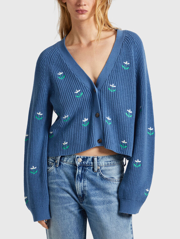 Blue cardigan with floral embroideries - 1