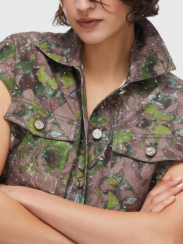 Floral print denim vest - 5