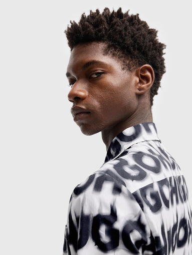Cotton shirt with short sleeves and logo print - 4