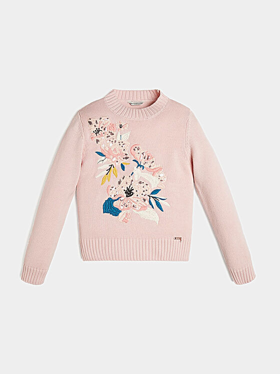 Пуловер с флорална бродерия - 1