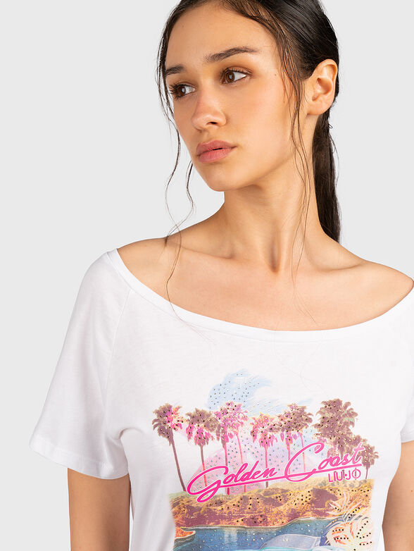 White T-shirt with floral print - 2