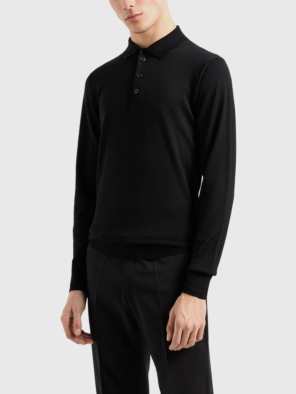 Black polo shirt with long sleeves  - 1