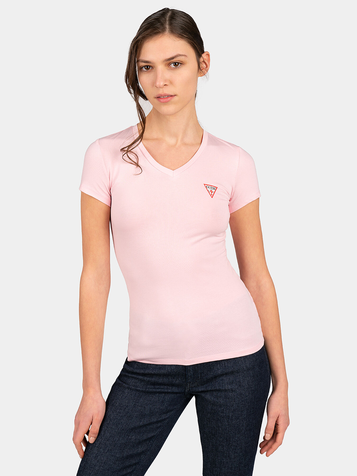 売れ筋商品|||ゲス カットソー トップス レディース Women's Triangle Ombr R3 Logo T-Shirt Low Key Pink T-shirt with triangle logo brand GUESS — Globalbrandsstore