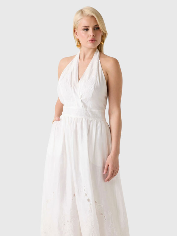 Linen-blend dress with halter neck and embroidery  - 3