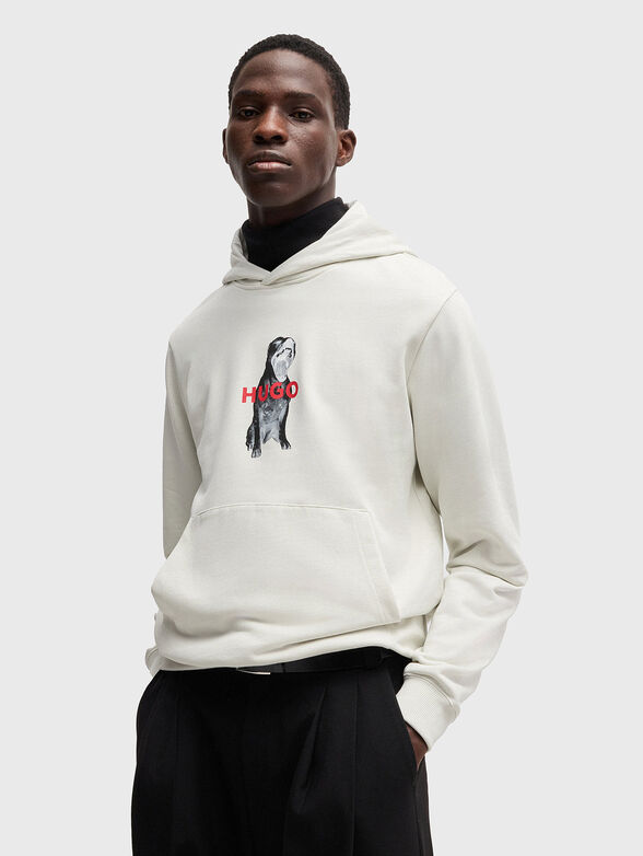Cotton sweatshirt with hood and animal graphics - 1