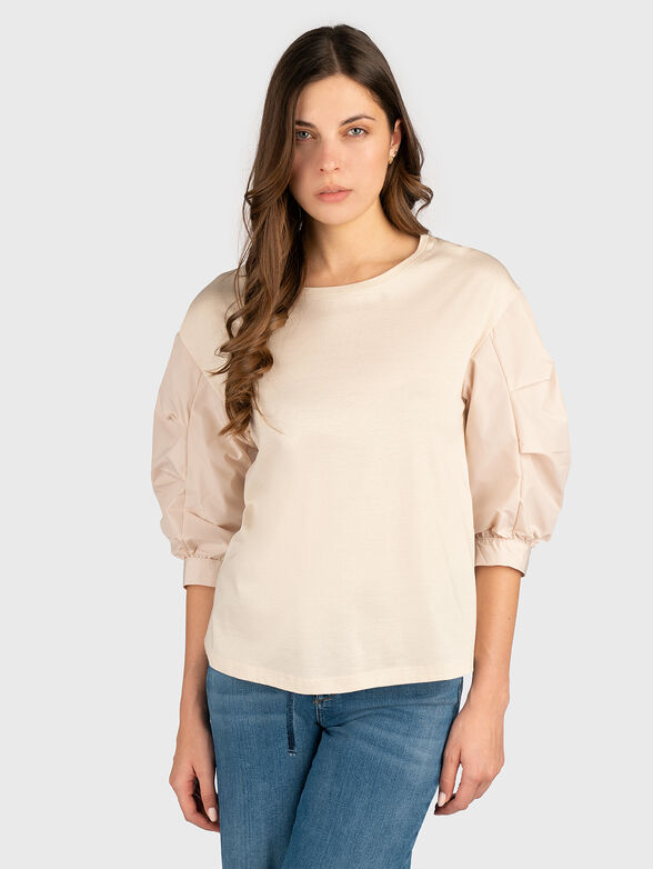Cotton blouse with accent sleeves - 1