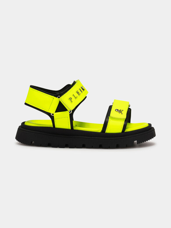 Unisex leather sandals in neon yellow color - 1