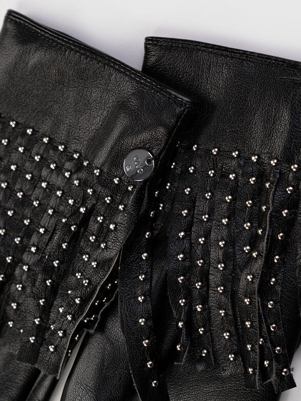 Eco leather gloves with rhinestones - 2
