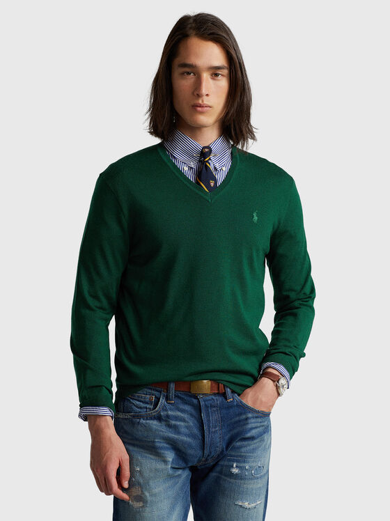 Тъмнозелен пуловер от вълна - 1