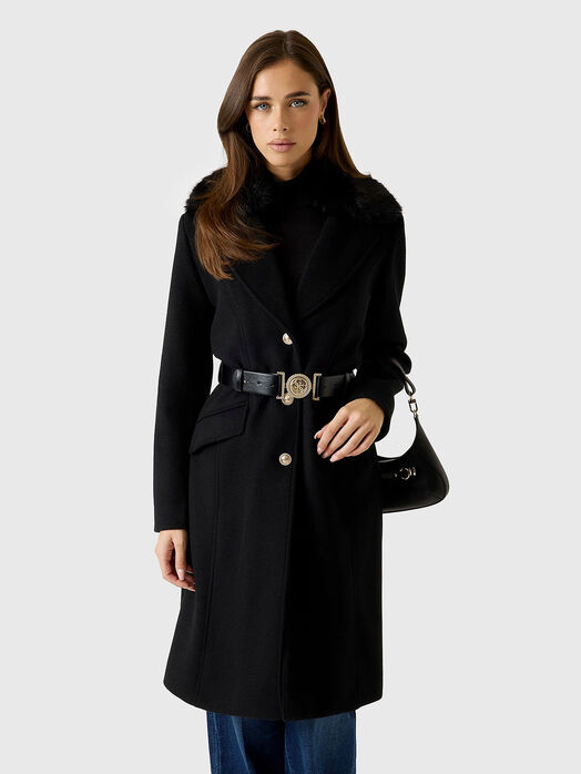 PATRICE black wool blend coat with belt