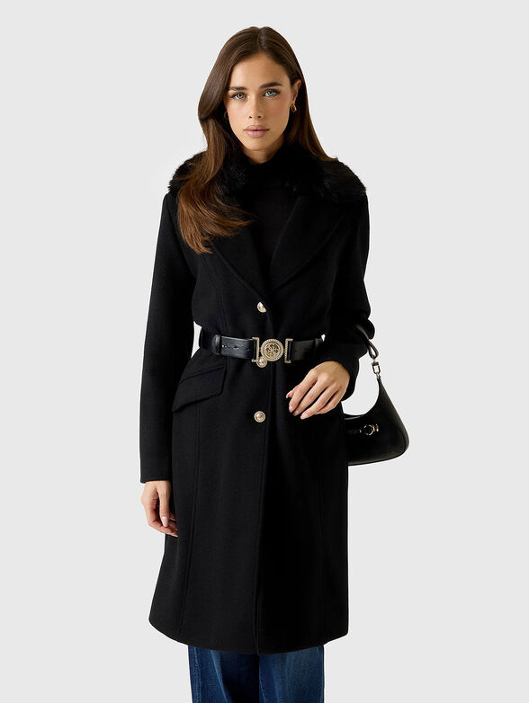 PATRICE black wool blend coat with belt - 1
