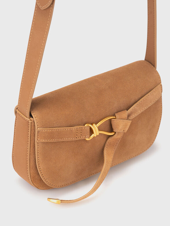 Suede crossbody bag with gold details - 4