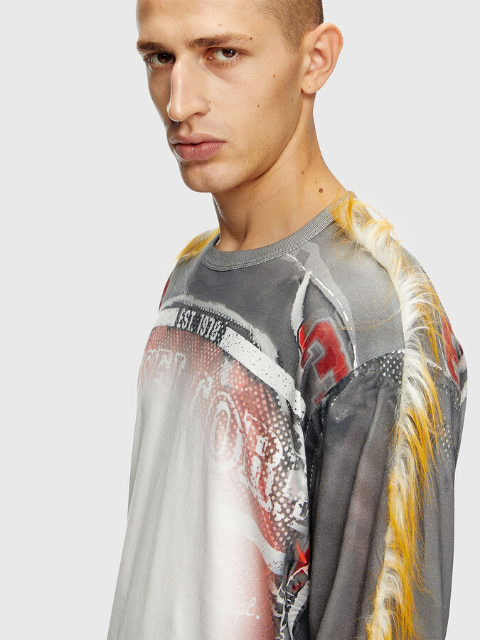 T-shirt Diesel Manches Longues Motif Crânes – Taille L, Gris, Occasion Très Bon état
