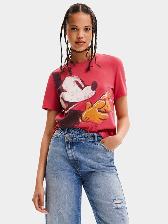Red T-shirt with Mickey Mouse print - 1