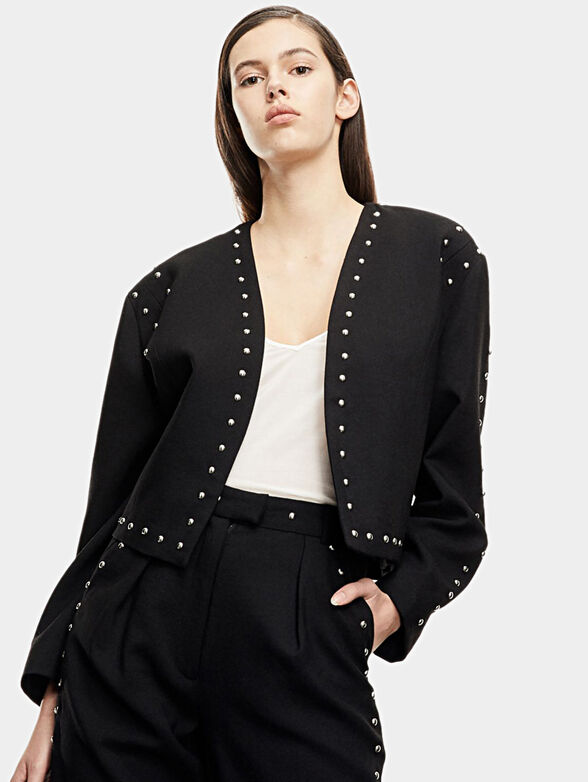 Black wool jacket with stud applications - 1