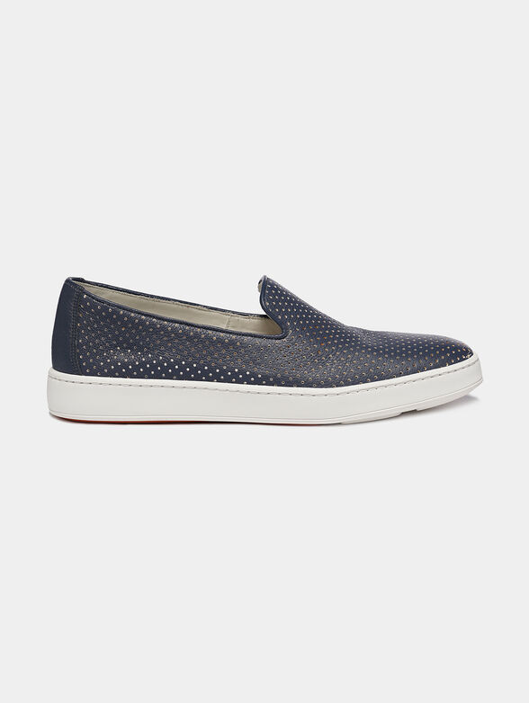 Blue leather slip-on shoes - 1