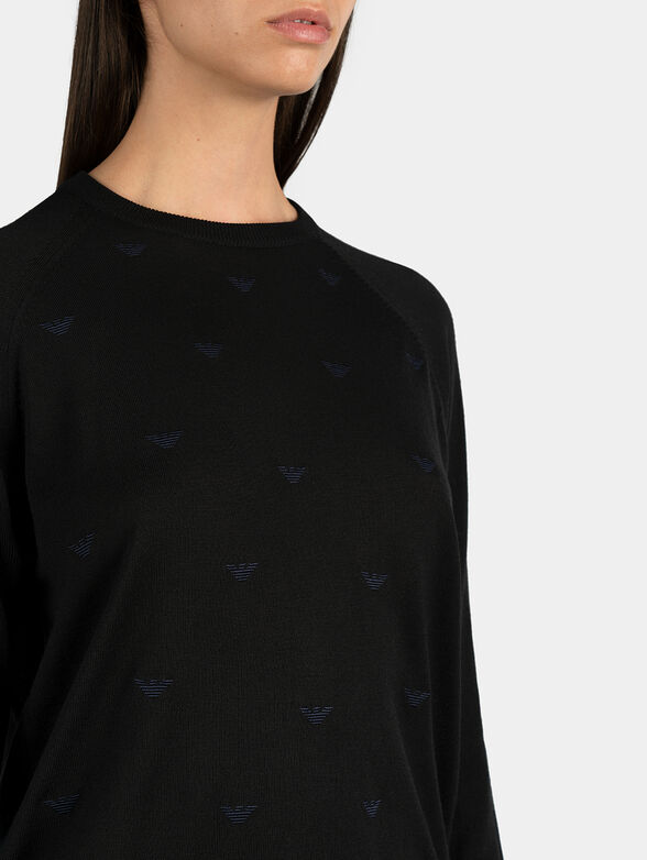 Black wool blend sweater with logo embroideries - 2