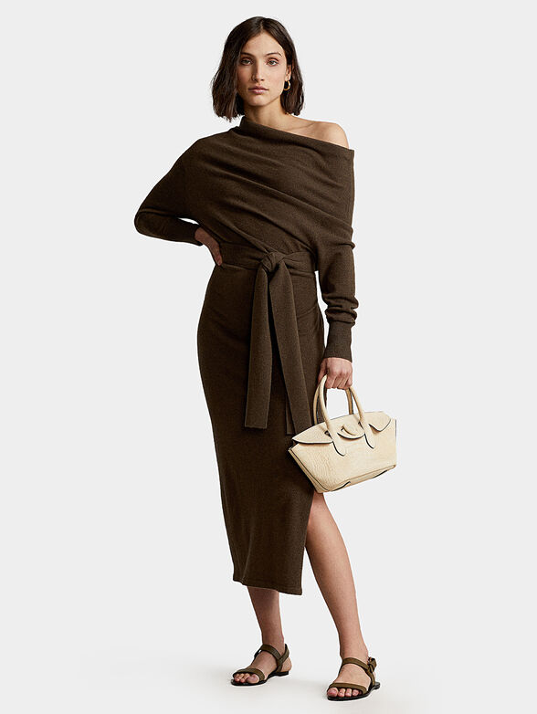 Dark green cashmere dress with belt - 1