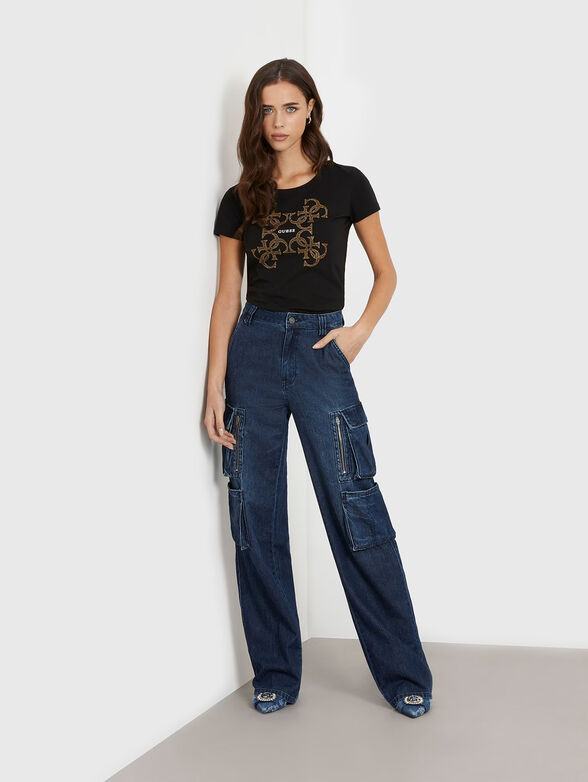 Crystal embellished T-shirt in black - 2